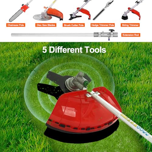 curfair 52cc 2-Cycle Weed Eater Gas Powered, 6-in-1 Gas Weed Wacker, Brush Cutter Gas Trimmer for Grass and Weed, Hedge Trimmer String Trimmer, Edger, Pole Saw & Pruner Red