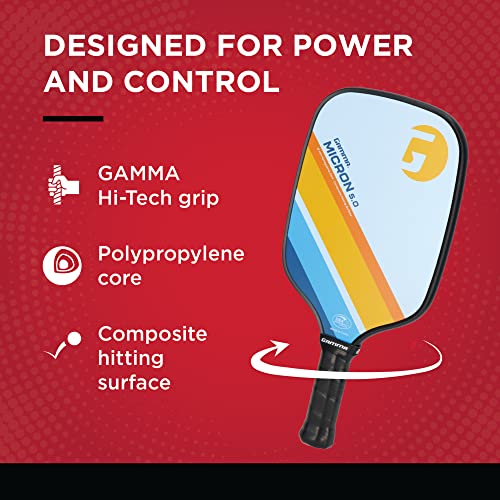 Gamma Sports Micron 5.0 Pickleball Paddle, Quantum Series Composite Pickleball Paddle with Polypropylene Core and Honeycomb Grip, Blue and Orange, 4 (1/8)