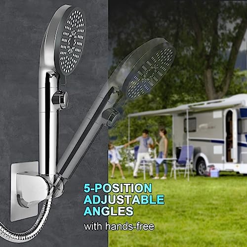 RV Shower Head with Hose, High Pressure 5 Mode Shower head Replacement, Shower Head for RV/Campers, Travel Trailer, Motorhome for Water Saving, Handheld Shower Head Holder and Hose, On Off Switch