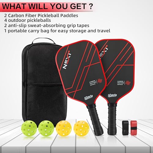 sbada T700 Carbon Fiber Pickleball Paddles Set of 2 with 16mm Honeycomb core, Red Premium Lightweight Pickle Ball Racket for Beginners, Men & Women