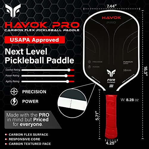Havok Pro Pickleball Paddle: Carbon Fiber Surface for Enhanced Power, Precision and Maximum Spin - Large Sweet Spot and USAPA Approved - Black