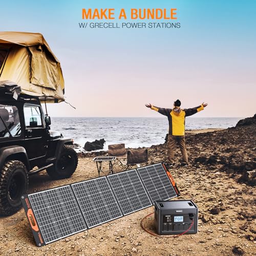 200W Portable Solar Panel for Power Station Generator, 12V/24V Flexible Foldable Solar Panel Kit Lightweight High-Efficiency Solar Charger Power Backup for Outdoor Van Camper Boat Caravan Off-Grid