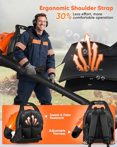 52cc Gas Leaf Blower Backpack 564 CFM 216 MPH 2-Cycle Ergonomic Harness System Low Vibration and Cruise Control Powerful Gas Blowers for Lawn Yard Care Gifts for Dad