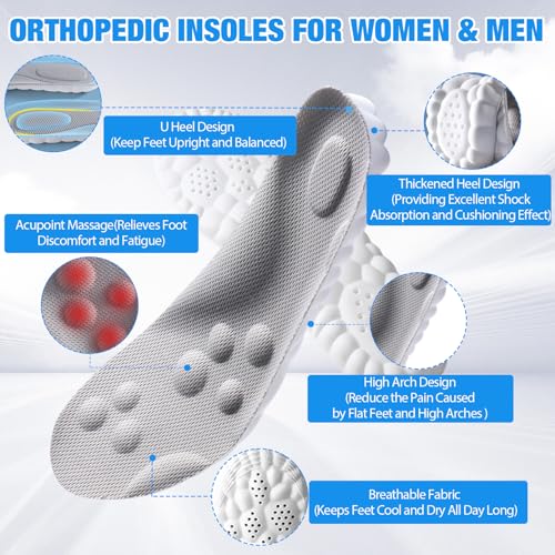 4D Insoles - 4D Cloud Technology Insole - Super Soft, Ultra Comfort Insoles, 4D Sports Shoes Insoles, Acupoint Massage Insole for Foot & Joint Support (10-11, Black)