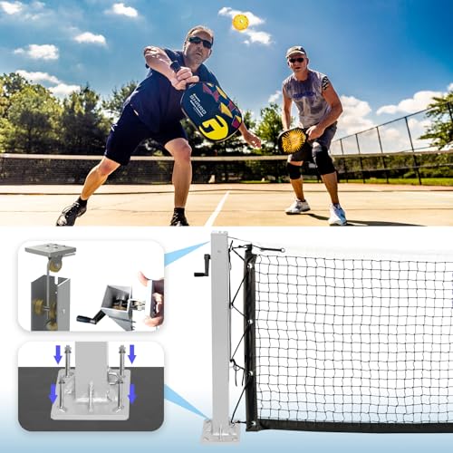 MegaGreen Surface Mount Pickleball System,Includes Two Heavy Duty Aluminum Pickleball Posts with Net for Indoor Or Outdoor Matches, Ideal for Pickleball