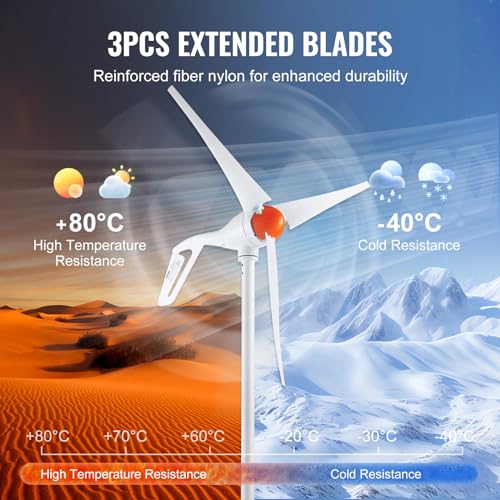 VEVOR 12V-500W Wind Turbine Generator Kit with Anemometer, 3-Blade Wind Power Generator, MPPT Controller & Adjustable Windward Direction, Suitable for Home, RVs, Boats, Farm