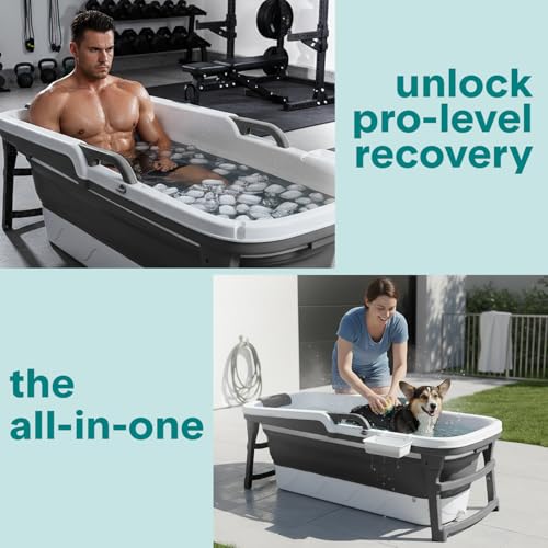 Serenelife 59" Portable Bathtub for Adults – Large Foldable Ice Bath Tub for Cold Plunge & Hot Spa, Freestanding Soaking Tub for Indoor/Outdoor, 440lbs Capacity, Polypropylene, Dark Grey