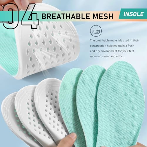 XINIFOOT 3 Pairs Breathable Shock Absorption Sport Shoe Insoles Elastic Soft Running Shoes Pad Replacement Insole for Men&Women Mint Green (S Men 5-6.5 / Women 7-8.5)