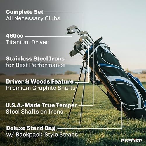 Precise S7 Complete Golf Club Set for Men - Right Handed Tall Mens Golf Clubs Full Set w/Driver, Woods, Hybrid, Irons, Putter, Wedge, Stand Bag & Headcovers - Beginner Friendly Package - Black/Red