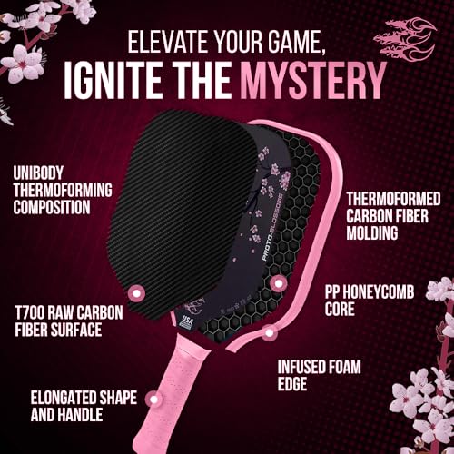 Enigma Pickleball Proto-Blossom Pickleball Paddle, Thermoformed Raw Carbon Fiber Pickleball Paddle with 16mm Honeycomb Polymer Core, Enhanced Power Control and Maximum Spin, USA Pickleball Approved