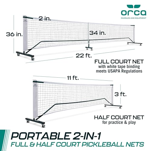 Orca Pickleball 22-ft Net 2-in-1 Full Court and 12-ft Half Court Net Set