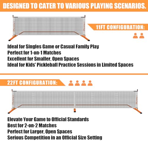 PICKLETECH 4.0 Slim Version 2in1 Portable Pickleball Nets Outdoor Game, 22ft 11ft Pickleball Net-USAPA Regulation Size-Half Court Pickle Ball Net System with Carrying Bag for Driveway