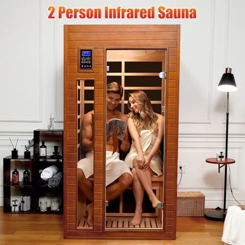 X-Vcak 1-2 Person Infrared Sauna, Dry Heat Sauna with Red Light Therapy, Bluetooth, Radio, 7-Color Therapy Light for Home, Indoor, Gym, Wellness Center, 36″ x 36″ x 73″