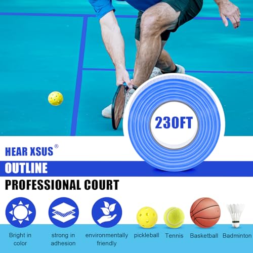 Hear XSUS 2” x 230FT Outdoor Pickleball Court Tape - Indoor Durable Floor Tape and Tape Cutter for Creating and Marking Court Boundaries, Ideal for Pickleball Enthusiasts. (Style)