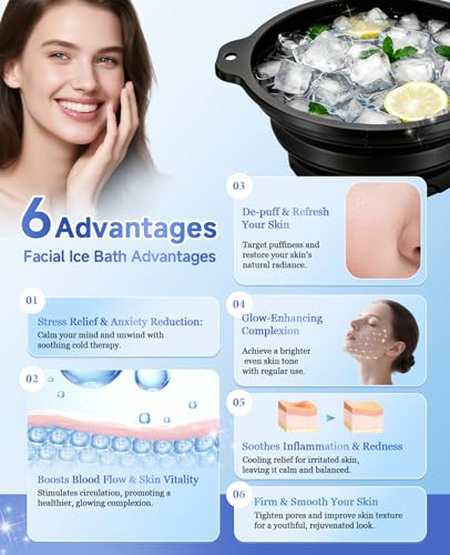 Face Bowl for Ice with Built-in Ice Tray – Collapsible Silicone Facial Ice Bath Bowl for Cold Plunge Therapy, Skin Tightening & Acne Relief – Portable Spa Tool for Home & Travel(Black)