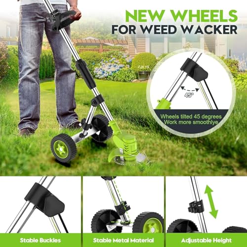 6 Inch Electric Weed Wacker with Wheels, Lightweight Electric Weed Eater, 650W High Power 8500 RPM,4000mAh Battery Powered Weed Eater, Multifunctional Grass Trimmer Lawn Tool,Green