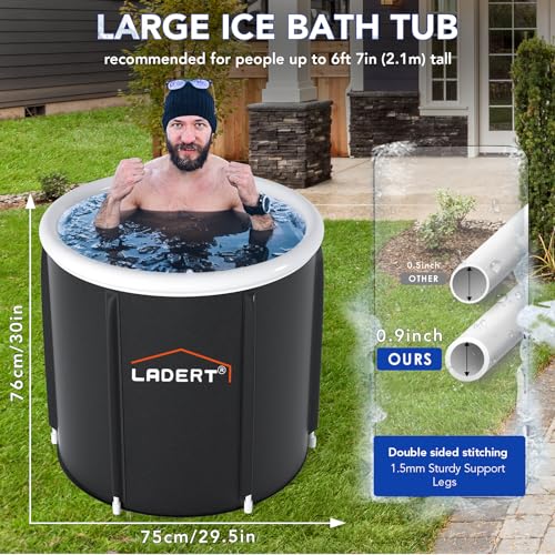 Ice Bath Tub for Athletes, Cold Plunge Tub for Cold Water Therapy Recovery, Portable Ice Bathtub Athletes Adult, Portable Inflatable Bathtub Adult for Indoor/Outdoor with Thermometer and Timer