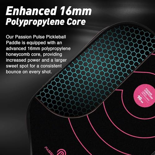 Pickleball Paddles 2025,Raw Carbon Fiber Surface（CFS） 16mm T700 High Grit & Spin, V6 Pro Pickle Ball Paddles Designed for Ultimate Spin & Consistency- Cute Pickleball Paddle (Black & Pink)