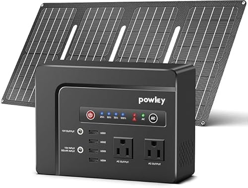 Powkey Solar Powered Generator,200W Portable Solar Generator Power Station with Solar Panels 40W,146Wh Generator Power Bank with 2 AC Outlet 110V Pure Sine Wave for Outdoor Camping Emergency Home