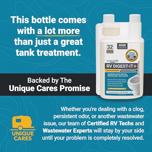 Unique RV Digest-It Ultra RV Toilet Treatment, 32 Uses, Super Concentrated, Eliminates Smells, Liquifies Waste, Easy-Measure Preventive Bio-Enzymatic Holding Tank Treatment, Package May Vary (32 oz)