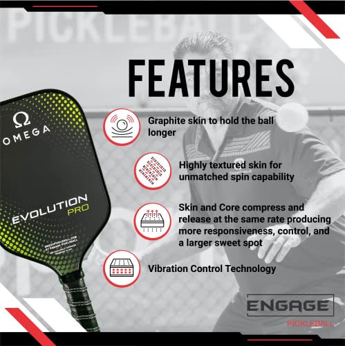 Engage Pickleball Omega Evolution Pro Pickleball Paddle - Pickleball Paddles with Thick Polymer Core - USAPA Approved Pickleball Paddles Pickleball Rackets for Adults (Black and Green)