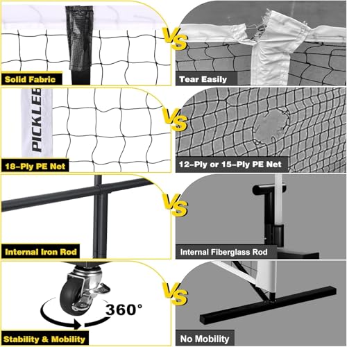 Pickleball Net with Wheels, Portable 2-in-1 Pickle Ball Net with Ball Collector,22FT Regulation Size & 11FT Half Court Size, Carry Bag, Steady Metal Frame for Outdoor Indoor Driveway (Black&White)