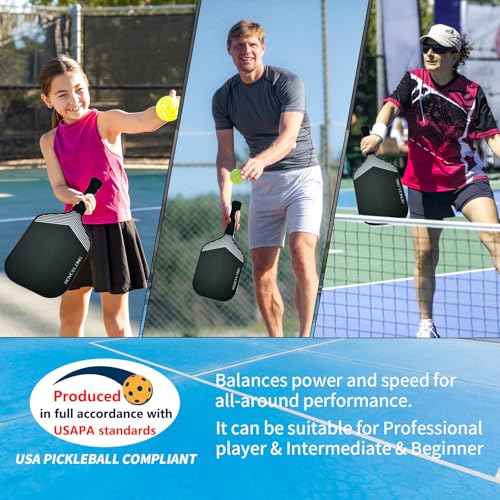 Pickleball Paddles Pickleball Rackets T700 Carbon Fiber Frosted Textured Surface 16mm Core for Beginners to Advanced Players Portable Bag USAPA Compliant Pickle Ball Paddle (Black, 1 Pack)