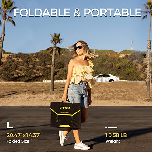 Lipower Portable Solar Panel 100W, Foldable Solar Charger for Jackery/Anker/FlashFish/Bluetti/Goal Zero/Rockpals Power Station, Solar Generator for Camping RV Hurricane