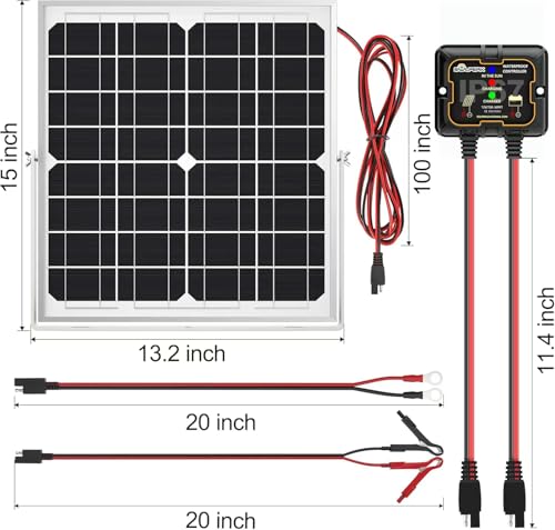 SOLPERK Solar Panel Kit 20W 12V, Waterproof Solar Battery Trickle Charger Maintainer + Smart MPPT Controller + Adjustable Mount Bracket for Boat Car RV Motorcycle Marine Automotive