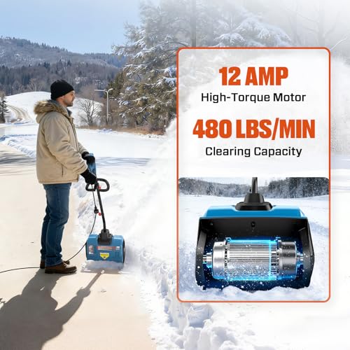 SENIX Corded Snow Shovel, 13 Inch Electric Snow Blower with 26ft Max Throwing Distance, Plows 480lbs/min, Removes Snow from Driveway, Sidewalk, Steps, Patio & Decks