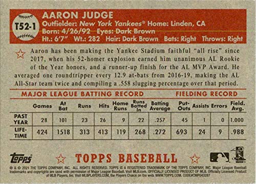Baseball MLB 2021 Topps 1952 Topps Redux #T52-1 Aaron Judge NM-MT Yankees