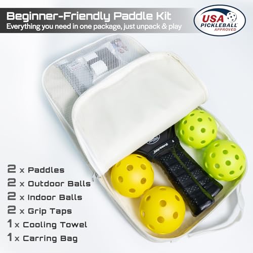 Joysent Pickleball Paddles Set, USAPA Approved Carbon Fiber Pickleball Set with Pickleball Rackets and Indoor Outdoor Pickle Balls, Beginner Pickleball Paddle for Adults Men Women