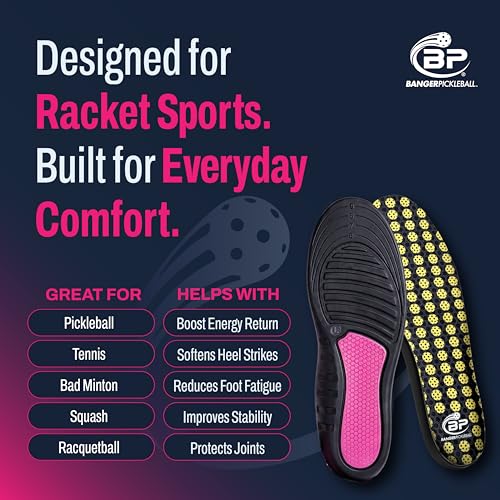 Banger CourtLoc Pickleball Insoles for Women – Low-Profile Arch Support Shoe Inserts, Lateral Stability & Plantar Fasciitis Relief Support – Trim-to-Fit, Moisture-Wicking Court Sport Insole (Women's)