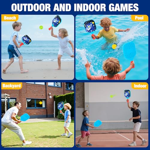 Qrooper Kids Pickleball Paddles Set of 2 Lightweight Design Small Grip for Easy Control Outdoor Indoor Games for Kids Ages 4-12 Beach Yard Lawn Camping Toys for Boys Girls Beginner Basket Stuffers