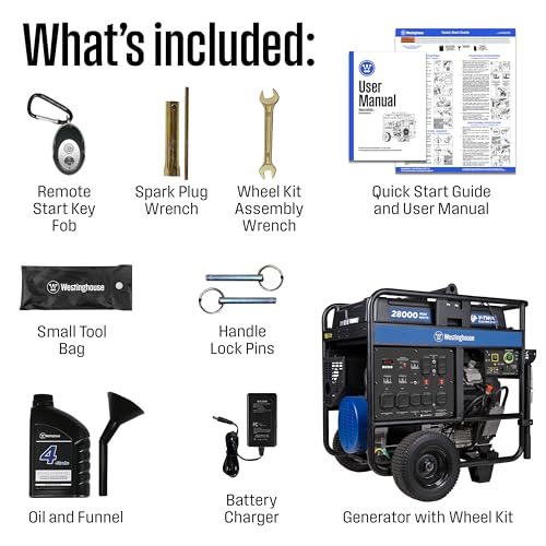 Westinghouse 28000 Peak Watt Home Backup Portable Generator, Remote Electric Start with Auto Choke, Transfer Switch Ready 30A & 50A Outlets, Gas Powered, CO Sensor,Blue