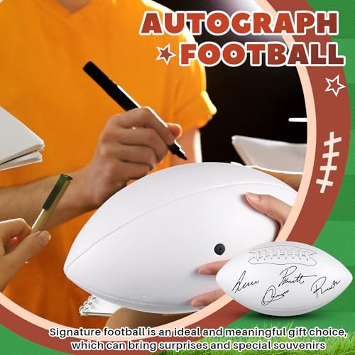 Hiboom Autograph Football with Acrylic Display Stand Air Pump Blank Gold Football for Trophy Anniversary High School College Coaching Gift Award Championship Party(1 Pc,White,Size 9)