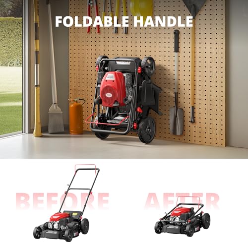 AMERISUN 21" Gas Lawn Mower, 144cc Engine, 2-in-1 Mulching & Side Discharge, 6-Position Height Adjustment, Foldable Handles for Lawn, Yard, and Garden Maintenance