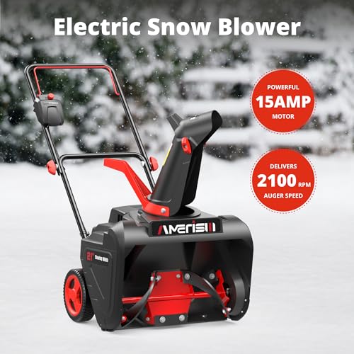 AMERISUN 21" Corded Snow Blower with LED Light, Electric Snow Blower with 15 Amp Motor, 2100 RPM, 30 ft Throwing Distance