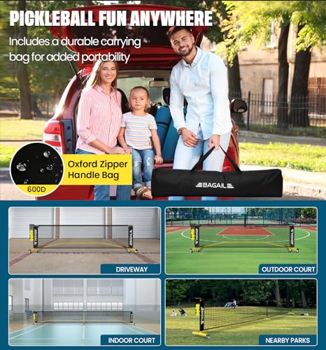 BAGAIL Portable Pickleball Net Set with Wheels, 22 FT Regulation Size & 11 FT Half Court Size 2-in-1 Pickle Ball Net with Ball Collector, Carry Bag, Easy Setup for Outdoor Indoor Driveway - Yellow