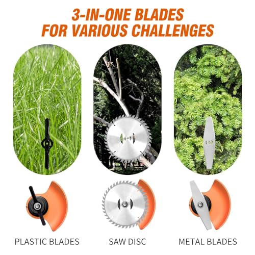 ALSO GO 21V Electric Weed Eater with Wheels,Cordless Battery Weed Wacker with Charger, 3 in 1 Brush Cutter/String Trimmer/Grass Trimmer/Lawn Mower,Edger for Garden and Yard Lawn,2 Batteries Include