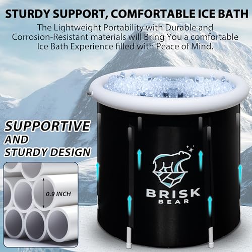 Ice Bath Tub for Athletes with Cover by Brisk Bear - Extra Large Cold Plunge Tub for Recovery - Inflatable Ice Bath Plunge Pool with Digital Timer - Cold Plunge to Soothe Muscles - Black Ice Tub