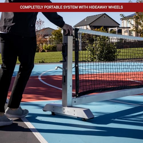 Dominator PRO MAX Silver Portable Pickleball Net - Heavy Duty USAPA Compliant Portable Regulation Pickleball Net - Indoor/Outdoor Aluminum Rust Proof Frame w/Adjustable Net Tension & Locking Wheels
