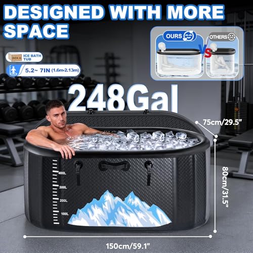 Large Ice Bath Tub with Cover - 248 Gallon Cold & Hot Plunge Barrel for Athletes, with Storage Bag (Ice Bath Tub)