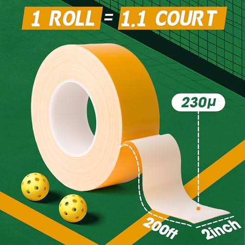 Pickleball Court Tape - 2" x 200 ft Temporary Line Marking Kit, No-Residue Yellow Tape for Easy Application & Removal. Perfect for Driveway, Backyard, Gym & Court Surfaces