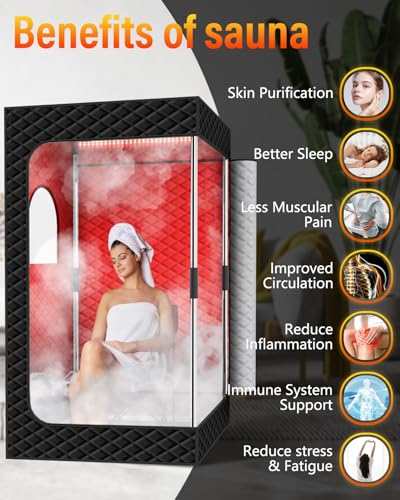 KASUE Infrared Sauna Box, Portable Steam Sauna with 3L Steamer, 5-Layer Waterproof, Thermal Insulation, Folding Chair, for Home Spa, Indoor & Outdoor(Black)