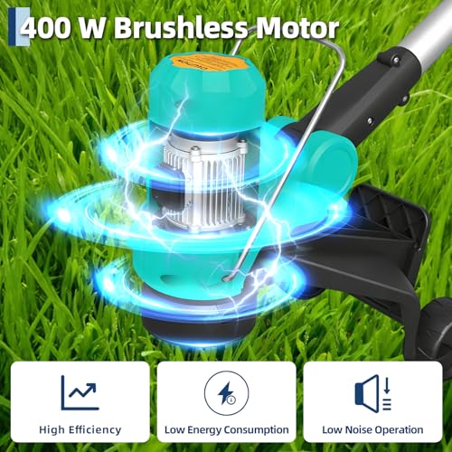 Garvee 12" Cordless Weed Wacker - String Trimmer Grass Trimmer, w/ 2 x 2.0Ah Batteries with Wheels, 8 pcs Spools Lines, Fast Charger