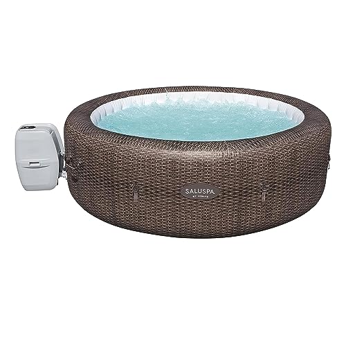 Bestway SaluSpa St Moritz Large Round AirJet 7 Person Inflatable Hot Tub Portable Outdoor Spa with 180 Soothing AirJets and Cover, Brown