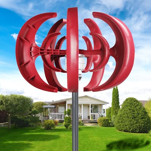 HEVIRGO Wind Turbines,4500W Wind Turbines Generator,12V 5-Blade Vertical Axis Wind Turbines Generator Kit,for Home Hybrids Streetlight Use, Electromagnetic Electricity Producer Equipment Red