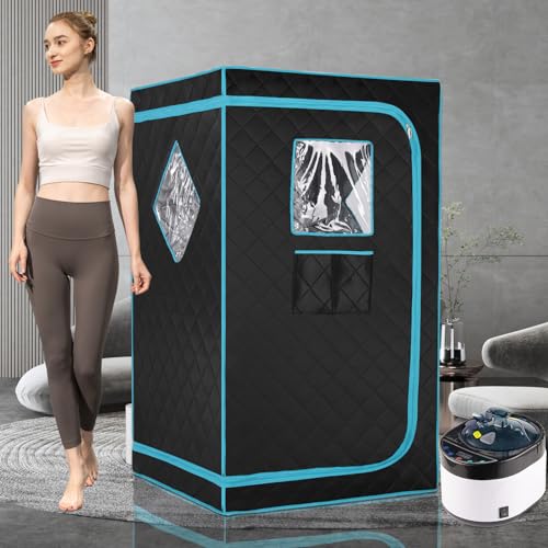iDOTODO Portable Steam Sauna Box for Home Spa, Steam Saunas for Home, Full Body Sauna Tent for Relaxation, 1500W & 4L Sauna Steamer Machine, Remote Control, Foldable Chair (Black)