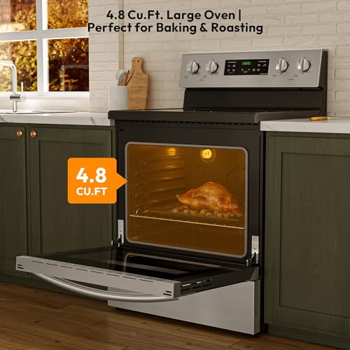 Empava 30" Electric Range,4.8 Cu.Ft Oven, Radiant Ceramic Cooktop, 4 Elements, Steam Clean, Freestanding & Slide-in Stove,Stainless Steel, 240V (Power Cord Not Included)